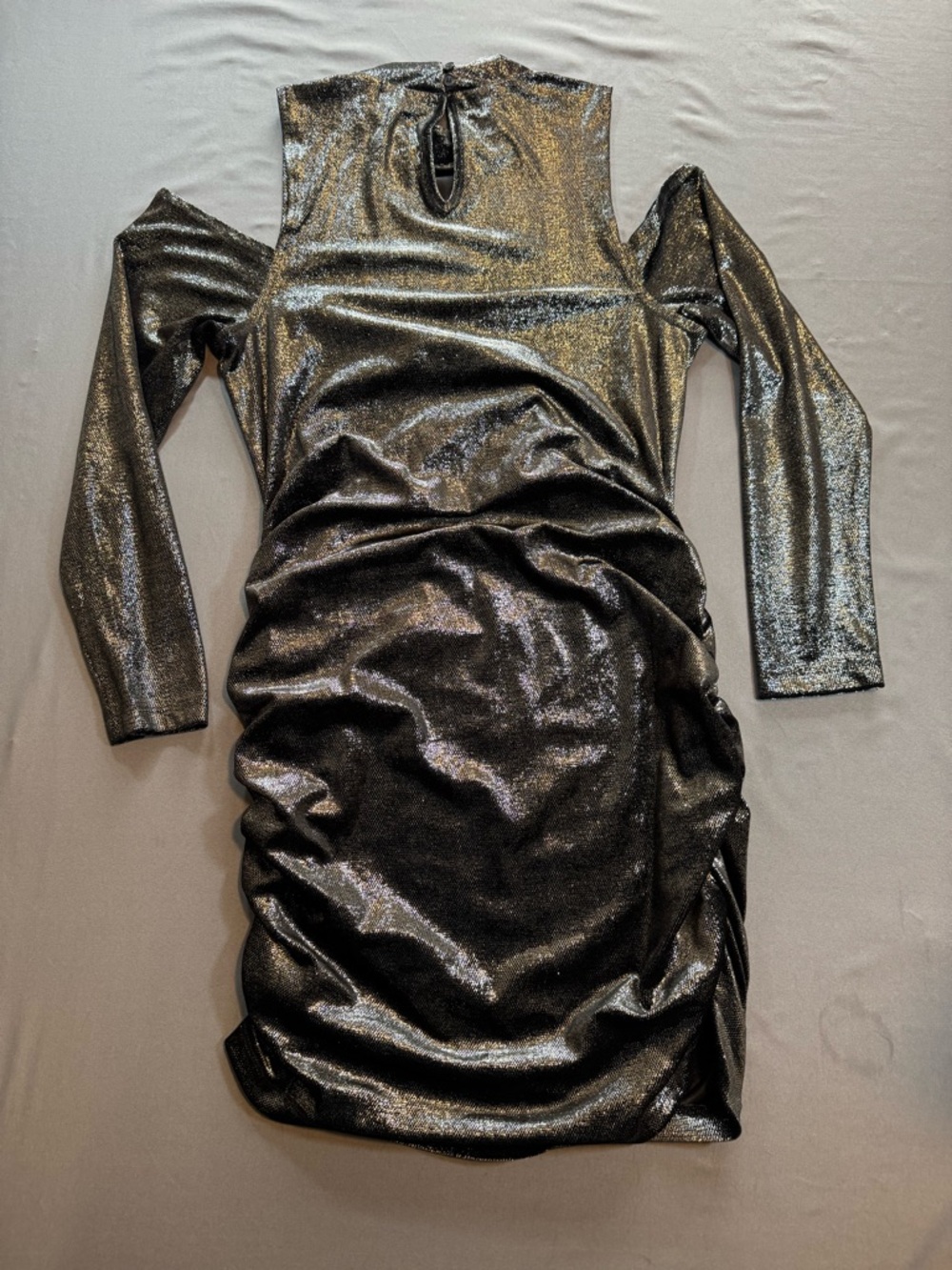 Juicy Couture Black Sparkle Cold-Shoulder Mini Dress Size XL - Picture 4 of 6